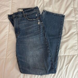 Straight leg high rise ripped jeans